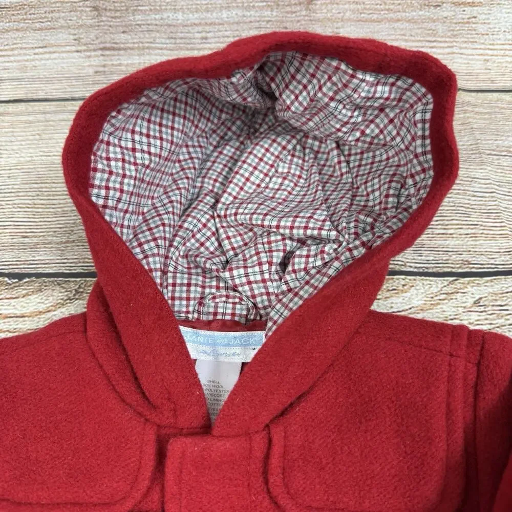 Janie And Jack Layette Red Wool Blend Pea Coat Baby 0-6 Months Unisex Hooded